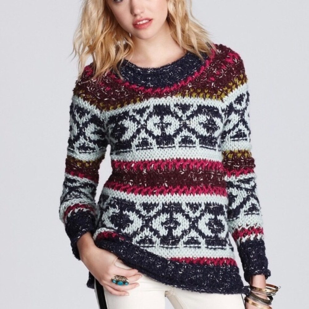 Free People Colorful Chunky Knit Long Sweater